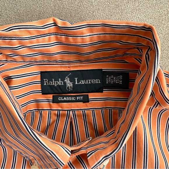 Ralph Lauren Cotton Button Down Shirt. 15 1/2. Medium. Orange and Blue Stripes. - Picture 5 of 8
